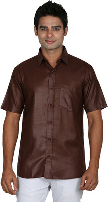 

Leaf Men's Solid Casual Brown Shirt