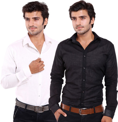 

FabTag - Deeksha Men's Solid Casual Black Shirt(Pack of 2, Black;white