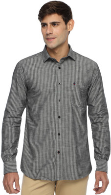 

D'Indian Club Men' Striped Casual Black Shirt