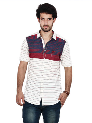 

FRD13 Men's Striped Casual Red Shirt