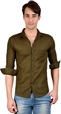 

brc Men's Solid Formal Dark Green Shirt, Khakhi