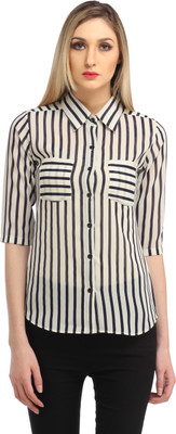 

Cation Women' Striped Casual Black, White Shirt(Pack of 2