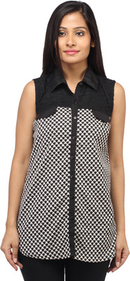 

Entease Women's Printed Casual Black, White Shirt, Black;red