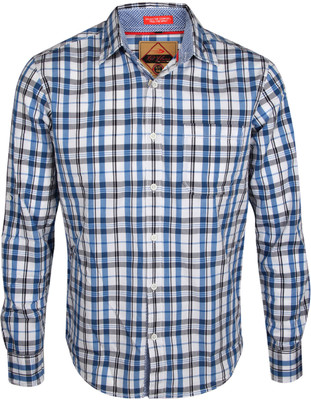 

Red Flame Men's Checkered Casual Point Collar Shirt, Blue