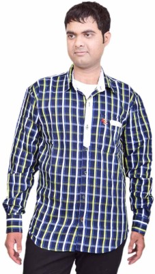 BRITISH TERMINAL Men Checkered Casual Dark Blue Shirt