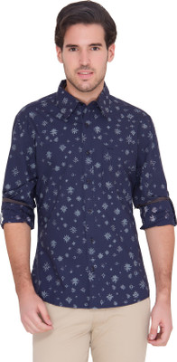 

Blue Wave Men's Printed Casual Dark Blue Shirt, Teal printed