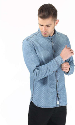 

Indian Terrain Men's Polka Print Casual Blue Shirt, Indigo
