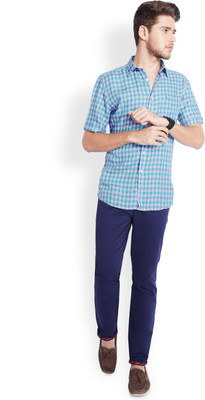 

Parx Men's Checkered Casual Blue Shirt