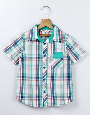 

Beebay Boys Checkered Casual Button Down Collar Shirt, Green check