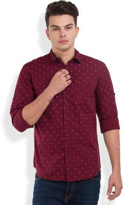Highlander Men's Printed Casual Maroon, White Shirt Highlander Men's Printed Casual Maroon, White Shirt