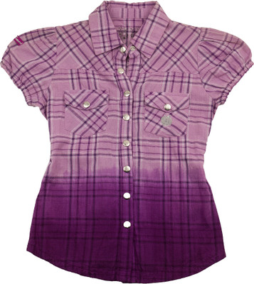 

Pure Nautanki Girls Checkered Casual Purple Shirt, Dark purple;light purple;purple