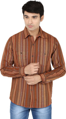 

Reevolution Men's Striped Casual Brown Shirt