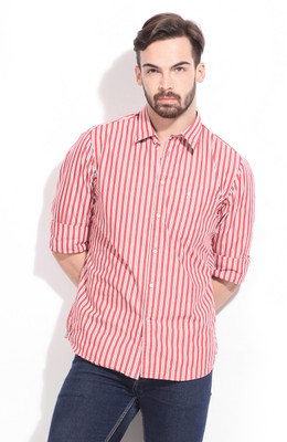 

Indian Terrain Men's Striped Formal Red Shirt