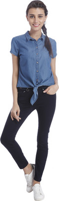 

Only Women's Solid Casual Blue Shirt, Medium blue denim