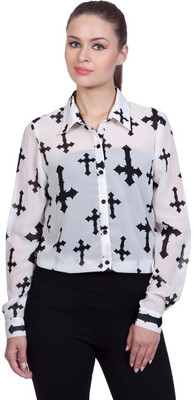 STYLESTONE Women Printed Casual White, Black Shirt