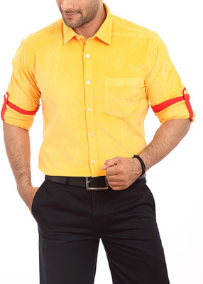 

ColorPlus Men's Striped Casual Yellow Shirt