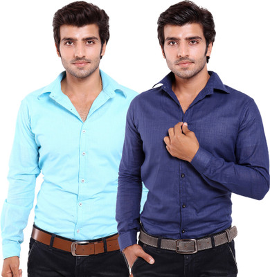 

FabTag - Deeksha Men's Solid Casual Blue Shirt(Pack of 2, Dark blue;sky blue