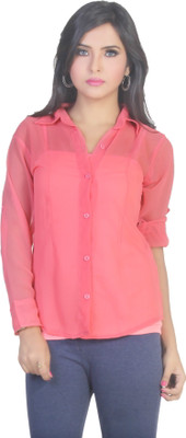 Ten on Ten Women's Solid Casual Pink Shirt, Coral