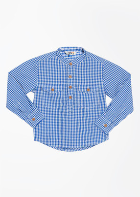 

People Boys Checkered Casual White, Blue Shirt