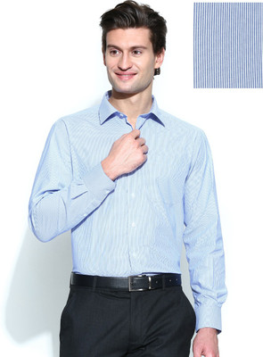 

John Players Men's Striped Formal White, Blue Shirt, 1a1