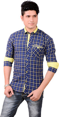 

Aedi Men's Checkered Casual Yellow Shirt