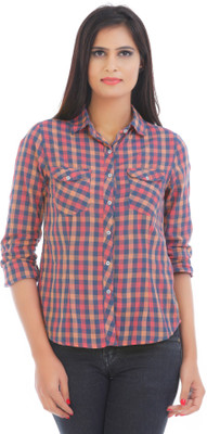 

Vaak Women's Checkered Casual Pink Shirt, Multicolor