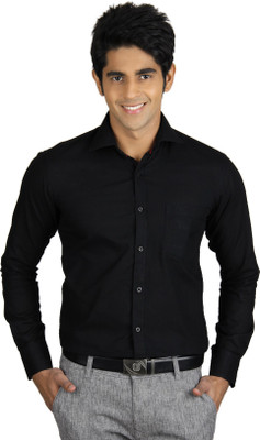 

Nexq Men's Solid Formal Linen Black Shirt