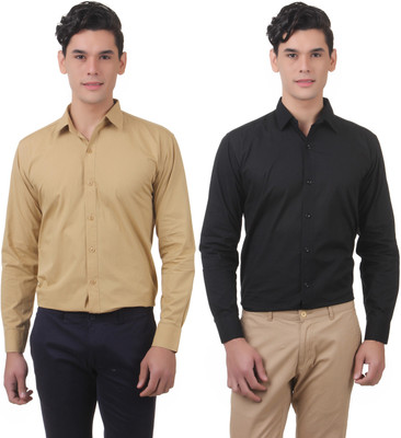 

You Forever Men's Solid Casual Brown, Black Shirt(Pack of 2, Black;brown
