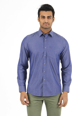 

London Fog Men's Self Design Casual Dark Blue Shirt, Navy
