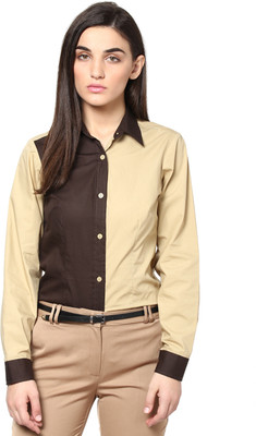 

Dazzio Women's Solid Formal Beige, Brown Shirt