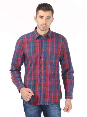 London Fog Men' Checkered Casual Maroon, Blue Shirt, Blue;maroon