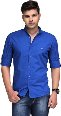 

Macoro Men's Solid Casual Linen Blue Shirt