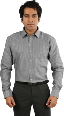 

Desar Rana Men's Striped Formal Grey, Black Shirt, Grey and black