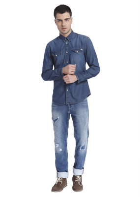 

Jack & Jones Men's Solid Casual Blue Shirt, Medium blue denim