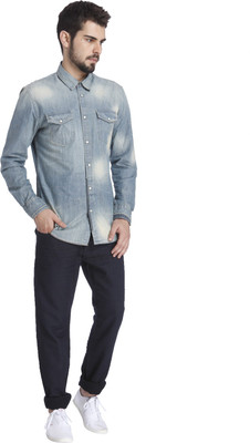 

Jack & Jones Men' Solid Casual Blue Shirt, Medium blue denim