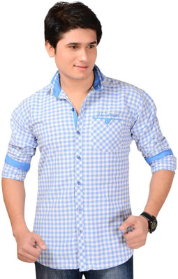 

Aedi Men's Checkered Casual Blue, White Shirt