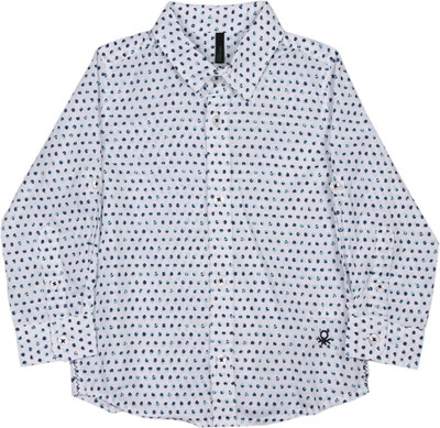 

United Colors of Benetton. Boys Printed Casual White, Blue Shirt