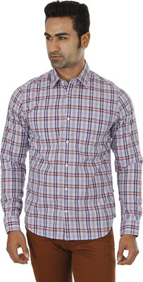 

London Fog Men's Checkered Casual Light Blue, Red Shirt, Navy;red