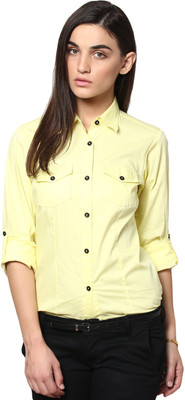 

Dazzio Women's Solid Formal Yellow Shirt