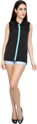 

I Am For You Women's Solid Casual Club Collar Shirt, Black