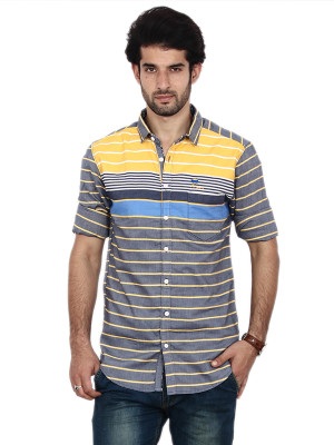 

FRD13 Men's Striped Casual Yellow Shirt