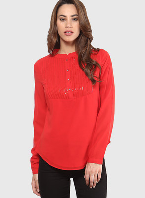 

Vero Moda Embellished Women's Round Neck Red T-Shirt, High risk red