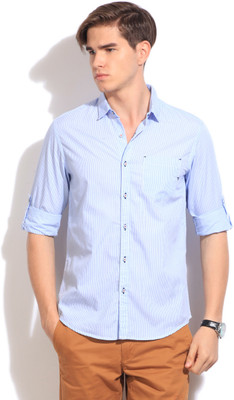 

The Indian Garage Co. Men's Striped Casual Blue, White Shirt, Lt blue striper 1