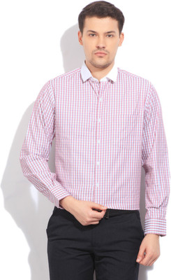 

John Players Men's Checkered Casual White, Pink Shirt, 1a1