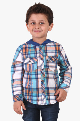 

Beebay Boys Checkered Casual Ribbed Collar Shirt, Blue check
