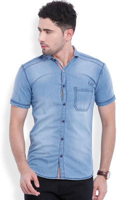 

Vintage Men's Solid Casual Blue Shirt, Faded blue