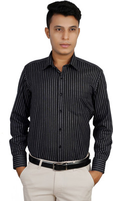 

Helg Men's Striped Formal Black Shirt, Pure black