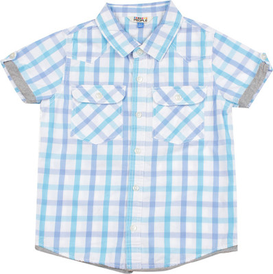 

People Boys Checkered Casual Light Blue Shirt