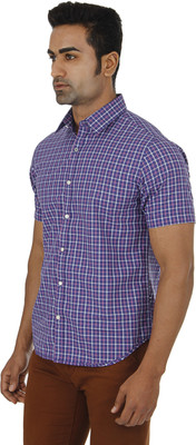 

London Fog Men's Checkered Casual Purple Shirt, Blue & pink