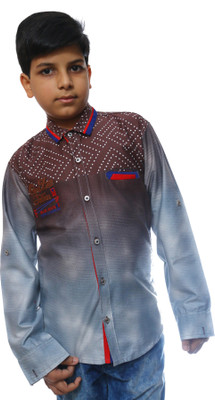 

Ennjoy Boys Applique, Printed, Polka Print Casual Grey Shirt